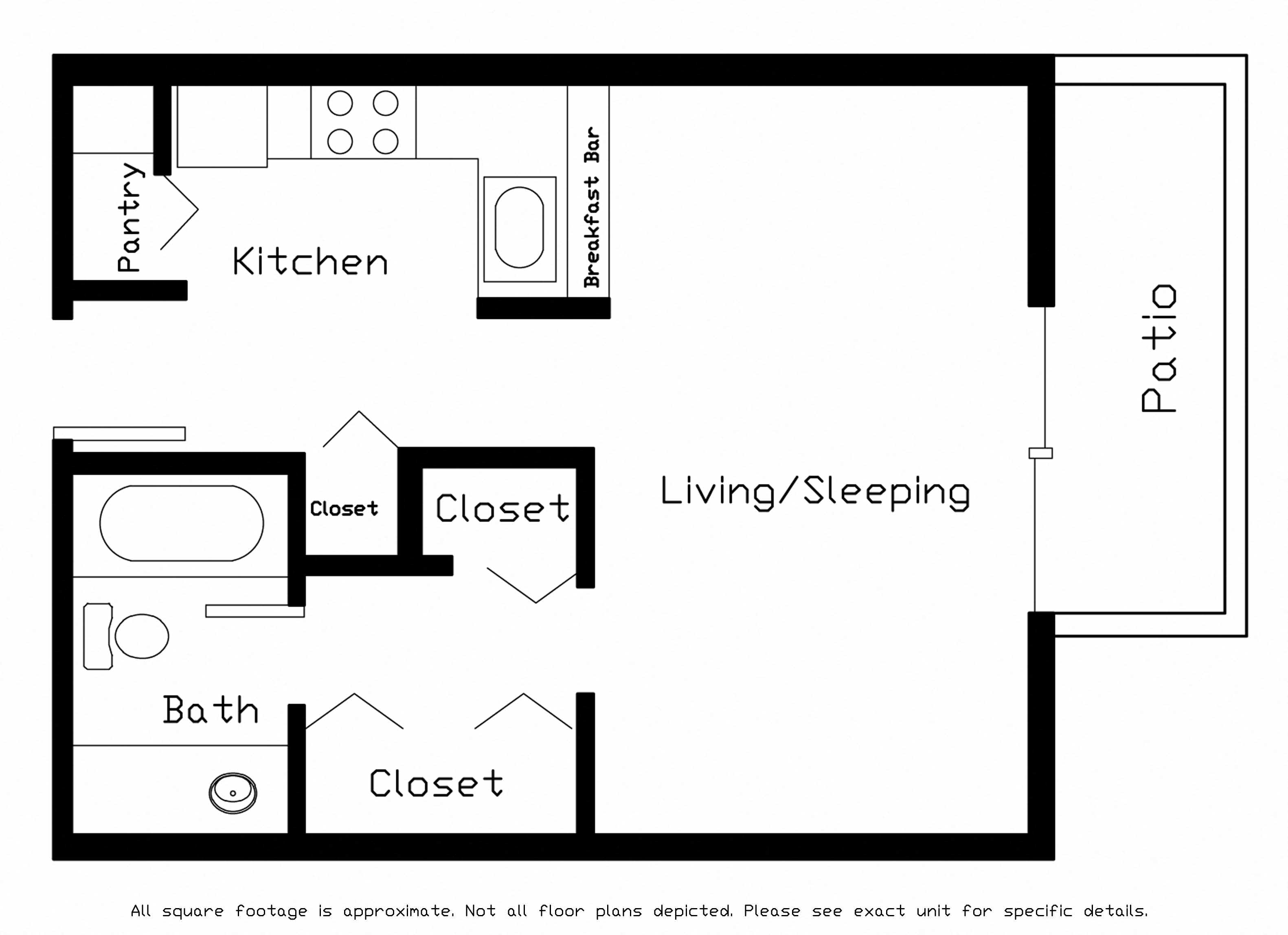 Floor plan for studio, 1 bath, 430 sqft